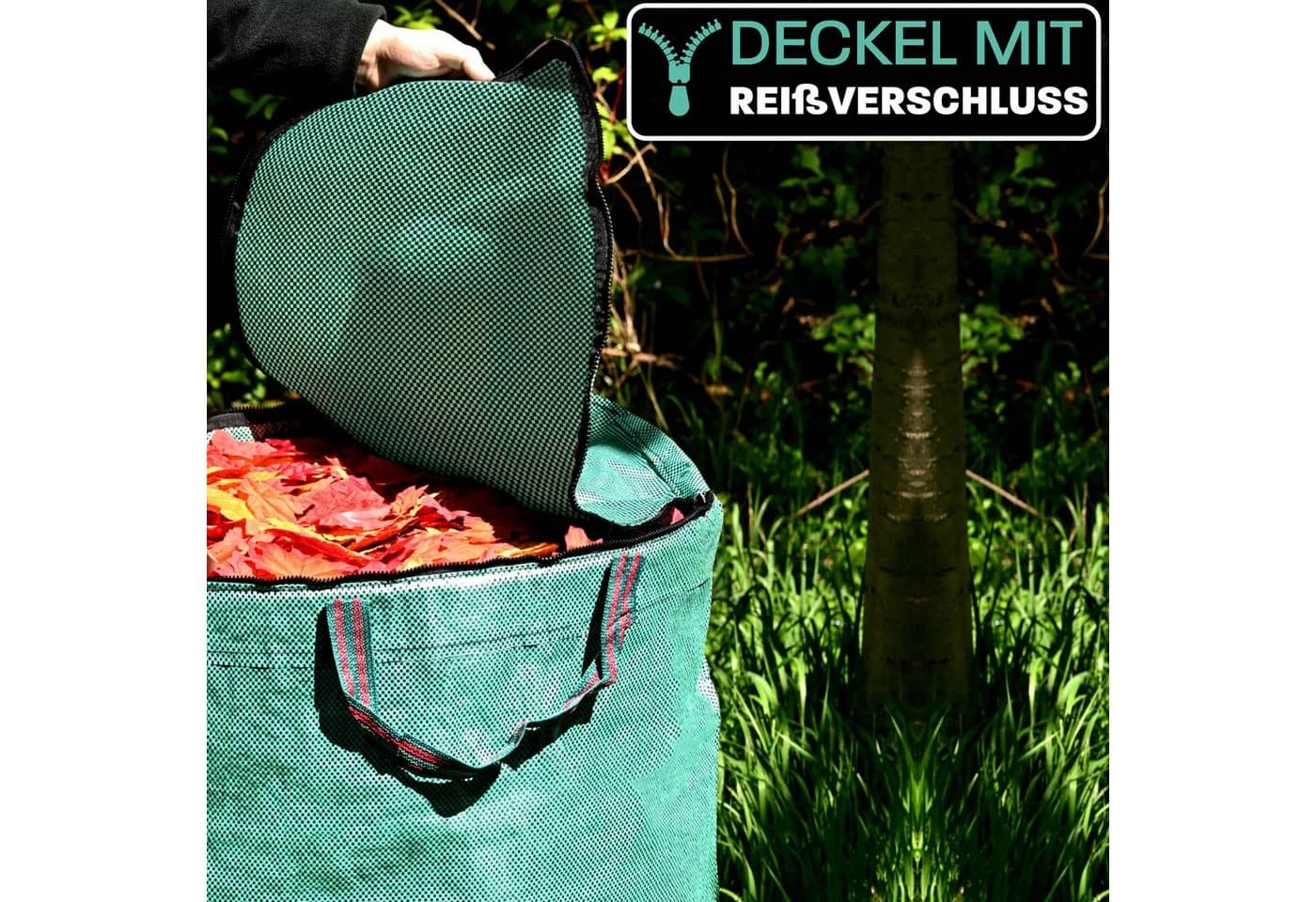 Praknu Gartenabfallsack 300L 3er Set mit Deckel Grün PP