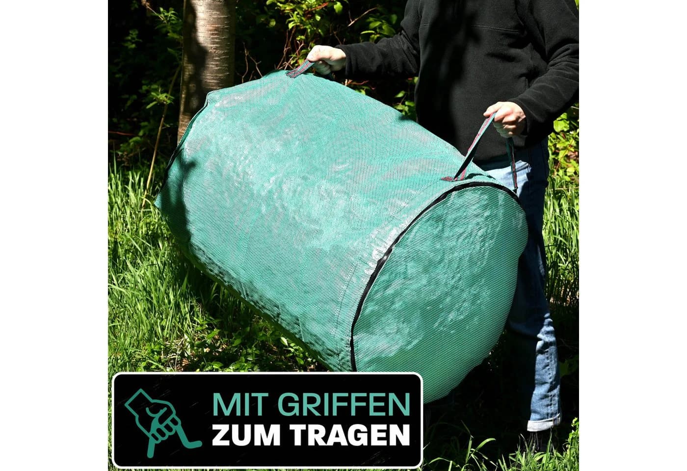 Praknu Gartenabfallsack 300L 3er Set mit Deckel Grün PP - Bild 3