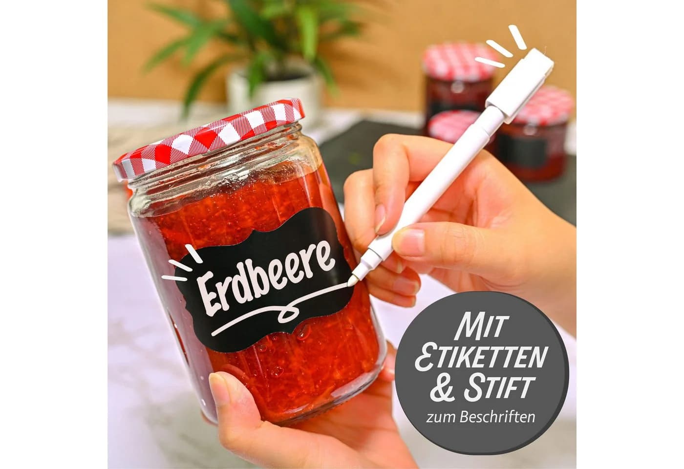 Praknu Einmachglas Set 12-tlg. 500ml Rot Karomuster mit Deckel