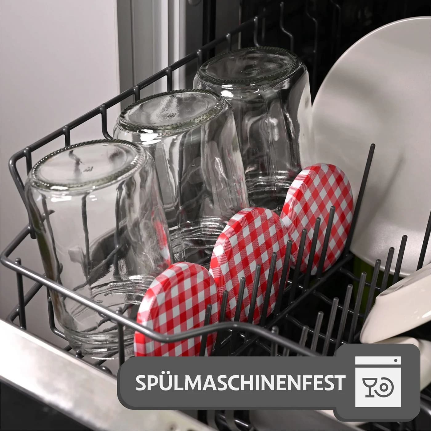 Praknu Einmachglas Set 12-tlg. 500ml Rot Karomuster mit Deckel - Bild 5