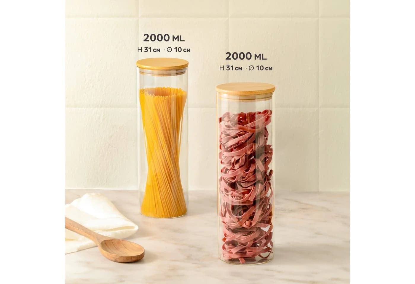Praknu Vorratsdose 2er Set Glas Bambusdeckel Transparent
