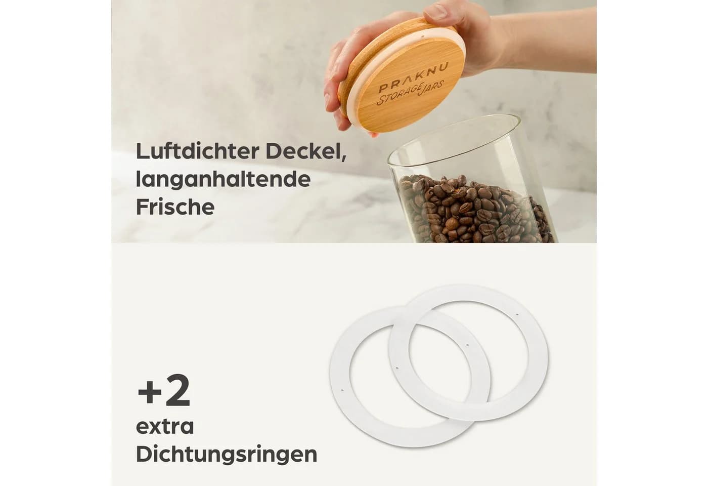 Praknu Vorratsdose 2er Set Glas Bambusdeckel Transparent - Bild 3