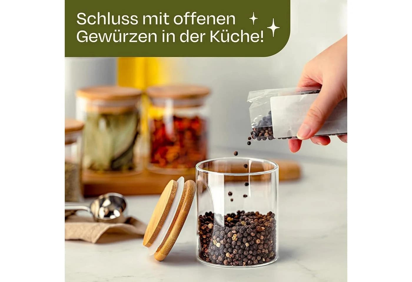 Praknu Vorratsglas 8er Set 250ml Glas Holzdeckel Luftdicht