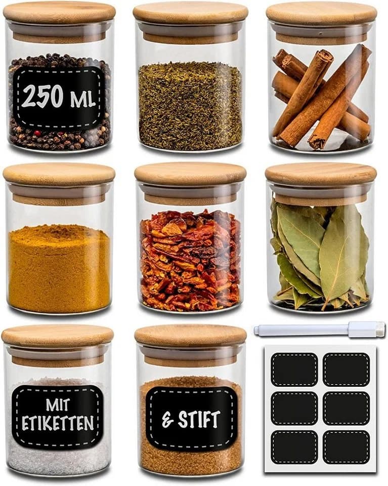 Praknu Vorratsglas 8er Set 250ml Glas Holzdeckel Luftdicht - Bild 2