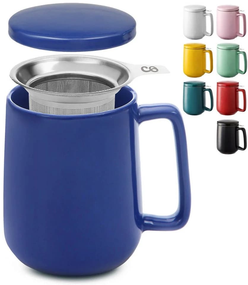 Cosumy Teeglas mit Sieb und Deckel Dunkelblau Keramik 500ml - Bild 2