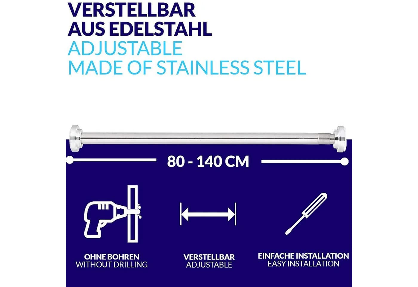 Praknu Duschvorhangstange Ausziehbar Edelstahl Silber - Bild 3