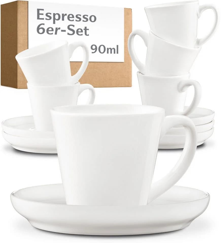 Cosumy Espressotassen Set 6er mit Untertassen Weiß Keramik 70ml - Bild 2
