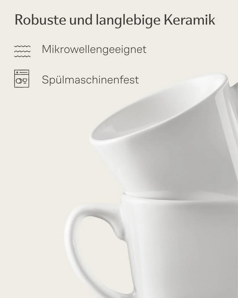 Cosumy Espressotassen Set 6er mit Untertassen Weiß Keramik 70ml - Bild 4