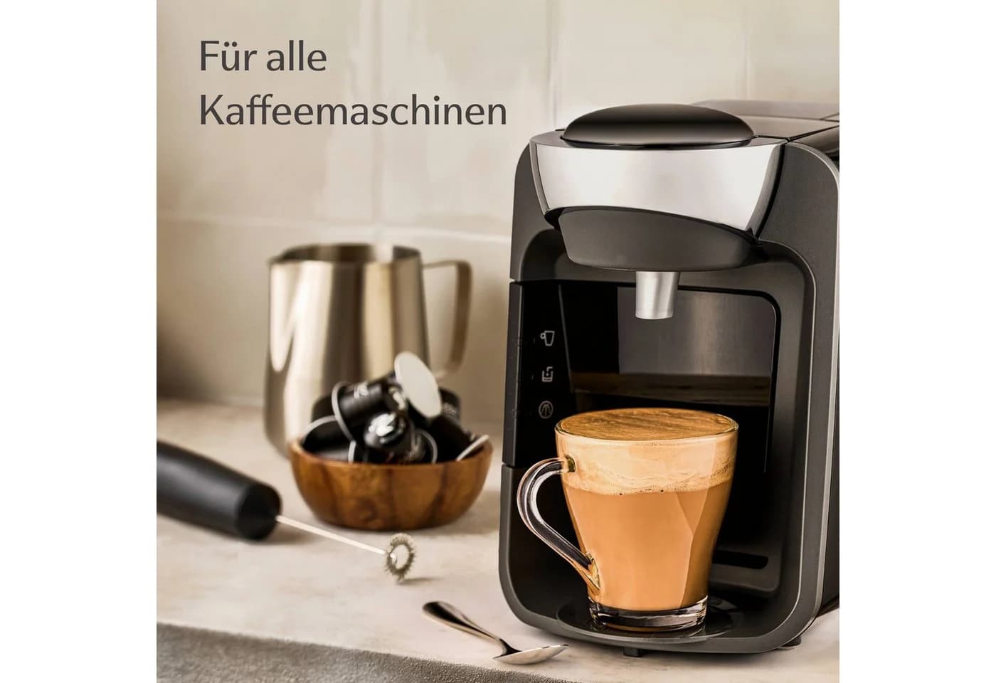 Cosumy Cappuccino Gläser Set 6-tlg. mit Henkel & Löffel, 250ml, Glas - Bild 3
