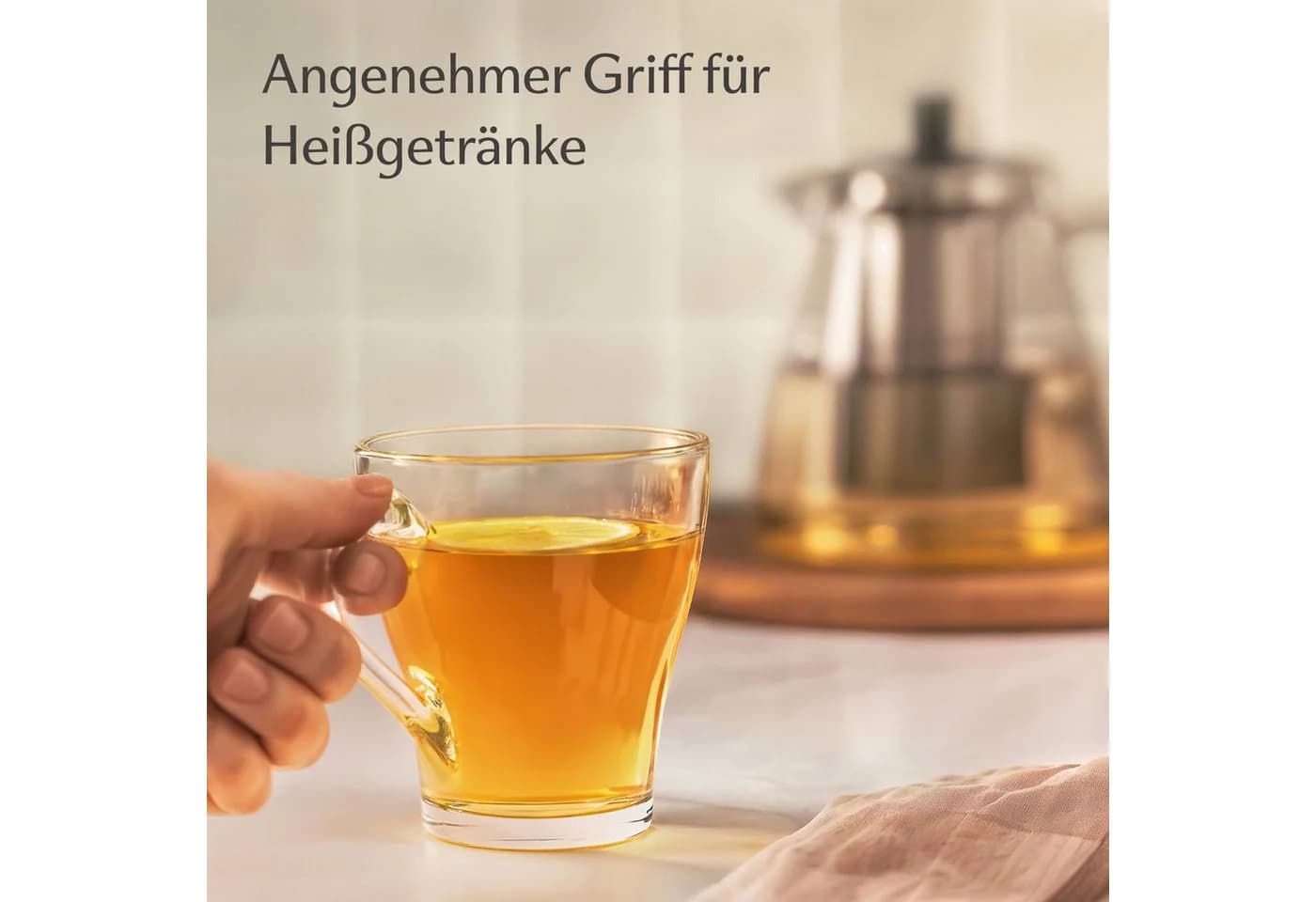 Cosumy Cappuccino Gläser Set 6-tlg. mit Henkel & Löffel, 250ml, Glas - Bild 5