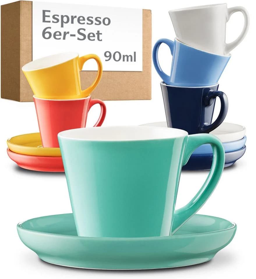 Cosumy Espressotassen Set 6-tlg. mit Untertassen Keramik 70ml Bunt - Bild 2