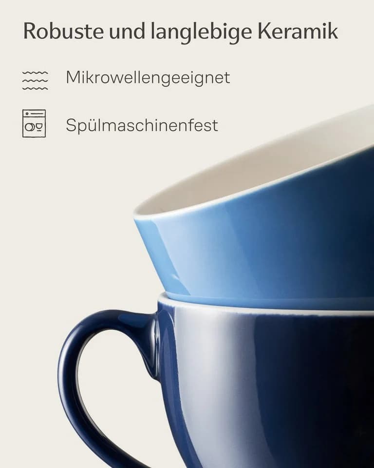 Cosumy Cappuccino Tassen Set 6er mit Untertassen Keramik Bunt 180ml - Bild 4