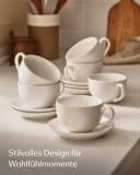 Cosumy Cappuccino Tassen Set 6er mit Untertassen Keramik Weiß Bild 1