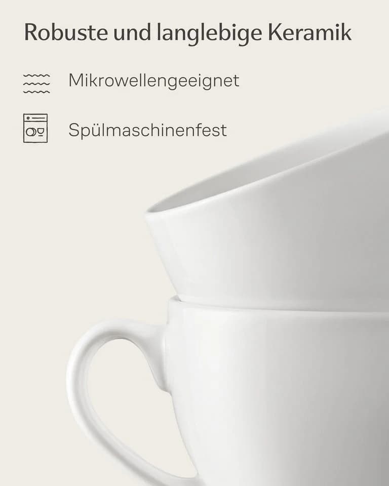 Cosumy Cappuccino Tassen Set 6er mit Untertassen Keramik Weiß - Bild 4