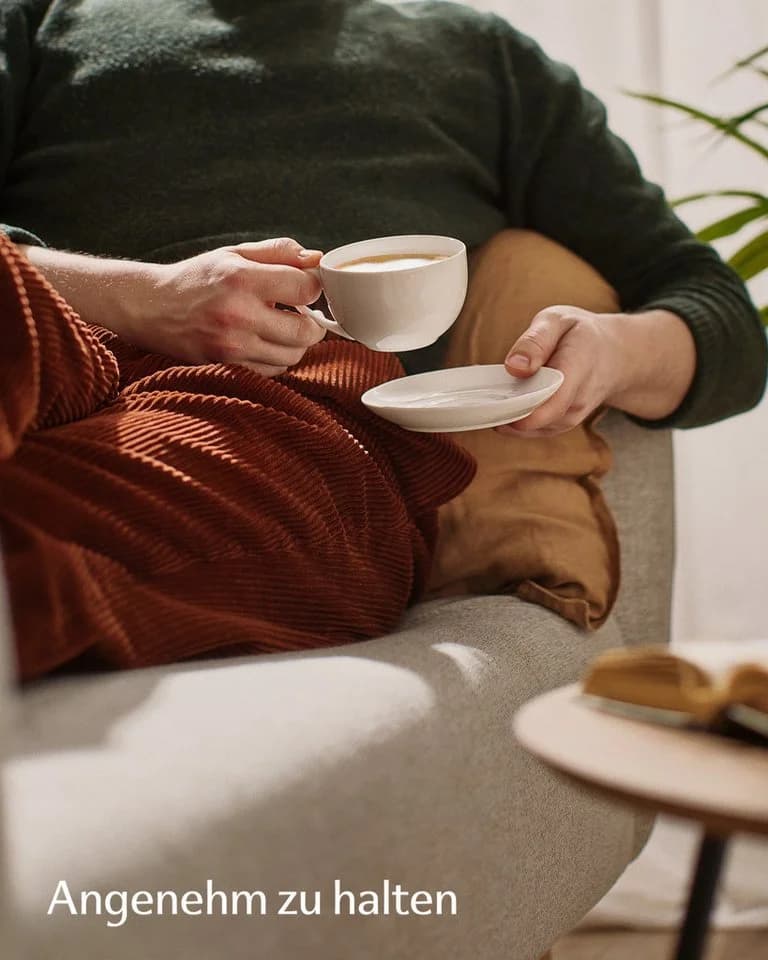 Cosumy Cappuccino Tassen Set 6er mit Untertassen Keramik Weiß - Bild 5