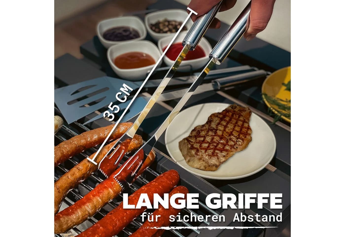 Praknu Grillbesteck-Set 9-tlg. Edelstahl mit Tragetasche