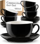 Cosumy Cappuccino Tassen Set 6-tlg. mit Untertassen Schwarz Keramik 180ml Bild 2