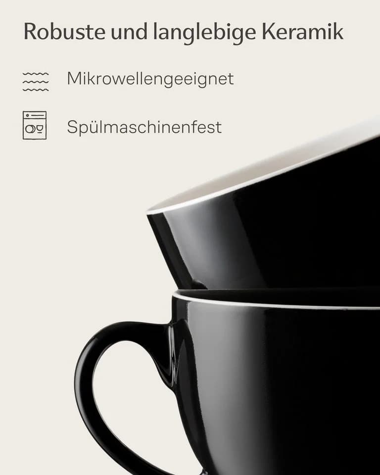 Cosumy Cappuccino Tassen Set 6-tlg. mit Untertassen Schwarz Keramik 180ml - Bild 4