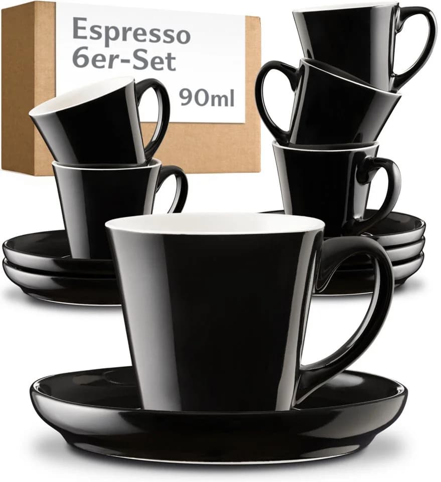 Cosumy Espressotassen-Set 6-tlg. mit Untertassen Schwarz Keramik 70ml - Bild 2