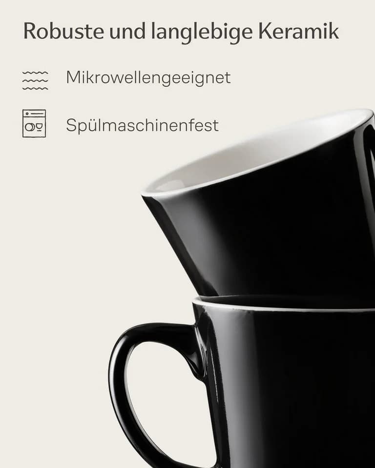 Cosumy Espressotassen-Set 6-tlg. mit Untertassen Schwarz Keramik 70ml - Bild 4