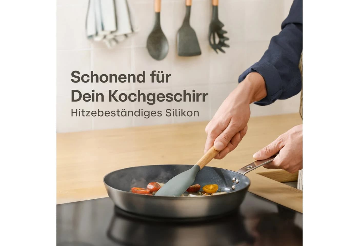 Praknu 8-tlg. Kochbesteck-Set Silikon Edelstahl Grau mit Halterung