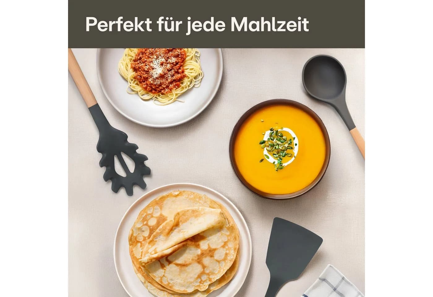 Praknu 8-tlg. Kochbesteck-Set Silikon Edelstahl Grau mit Halterung - Bild 5