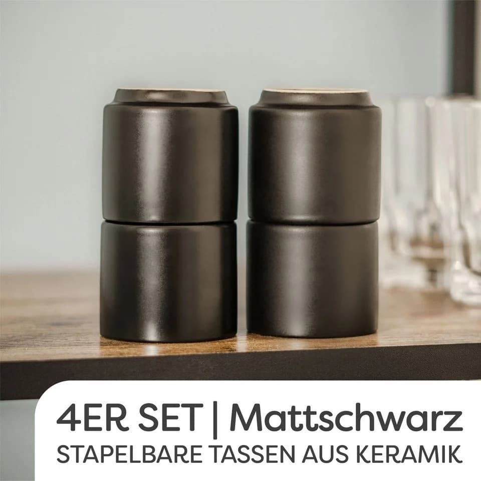 Cosumy Espressotasse 4er Set Schwarz Keramik Stapelbar - Bild 5