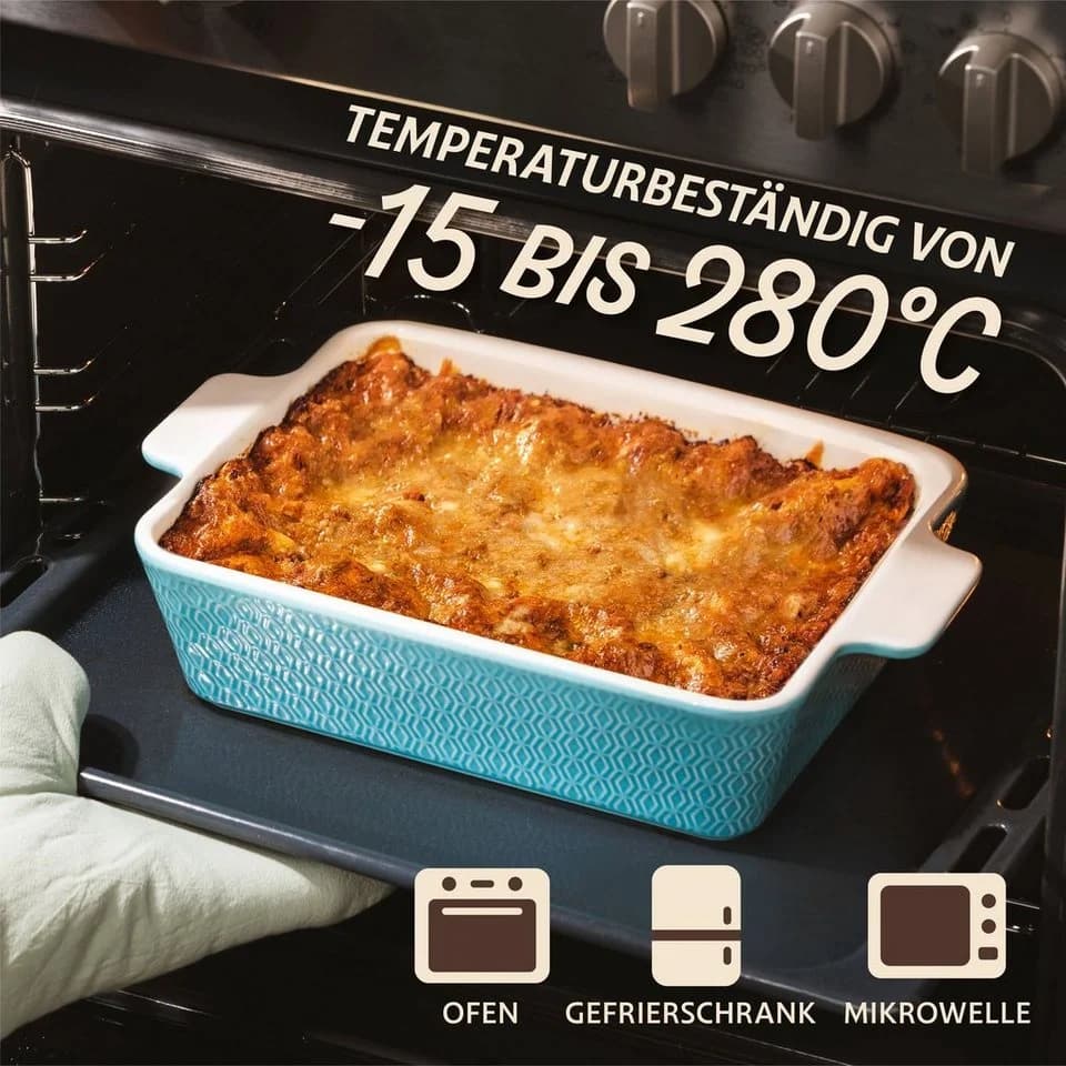 Praknu Auflaufform Blau 28cm Keramik mit Antihaftbeschichtung - Bild 5