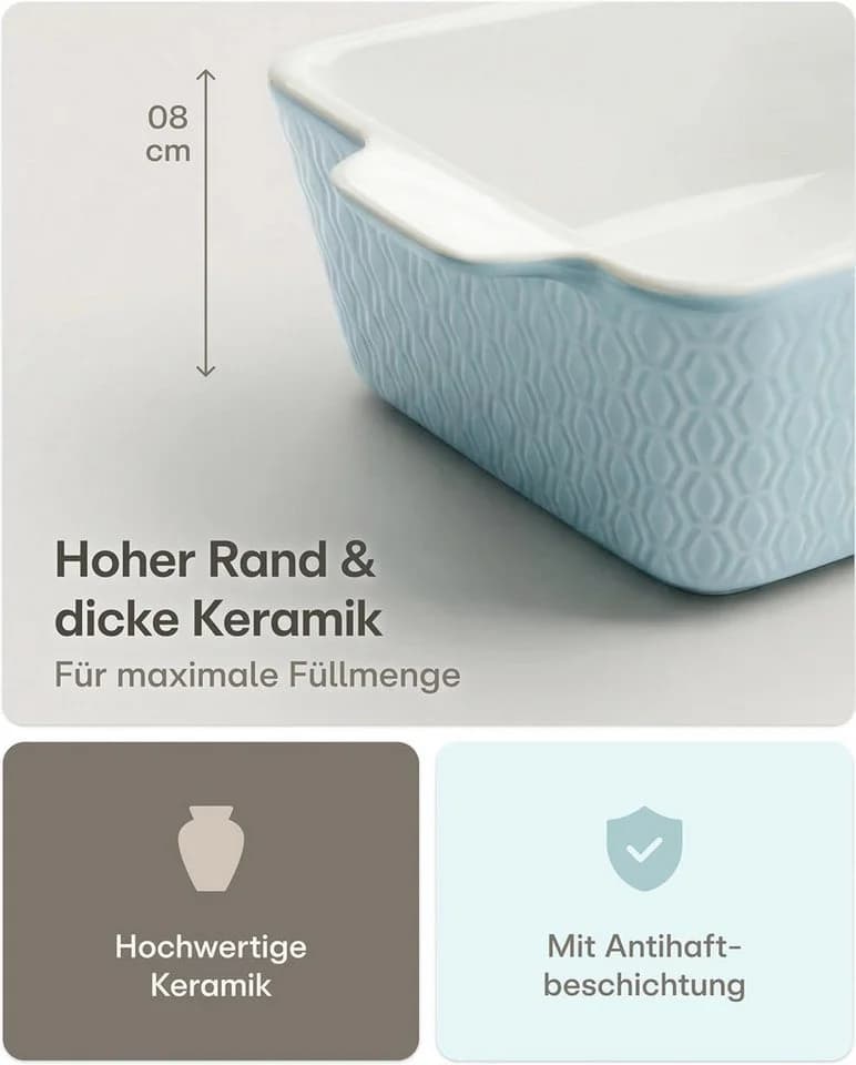 Praknu Auflaufform Klein Blau Keramik Antihaft - Bild 3