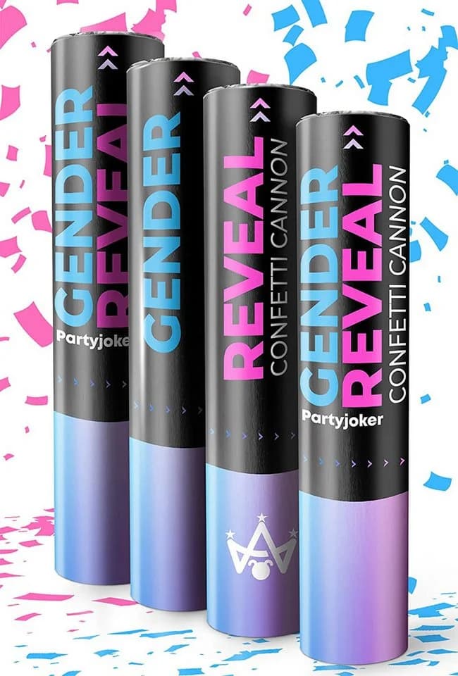 Praknu Konfetti Gender Reveal Kanone 2 Rosa & 2 Blau Biologisch Abbaubar - Bild 2