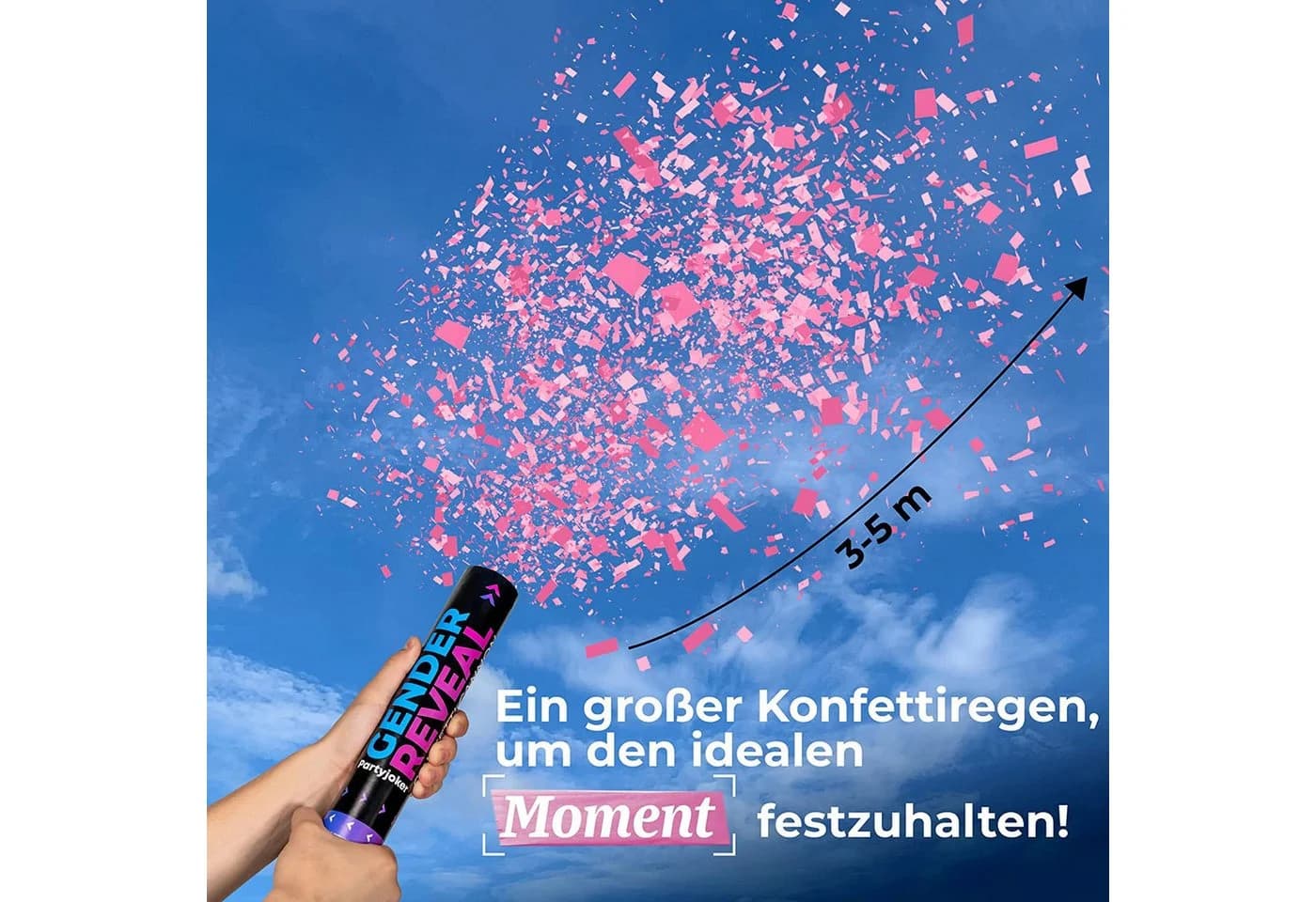 Praknu Konfetti Gender Reveal Kanone 2 Rosa & 2 Blau Biologisch Abbaubar - Bild 5