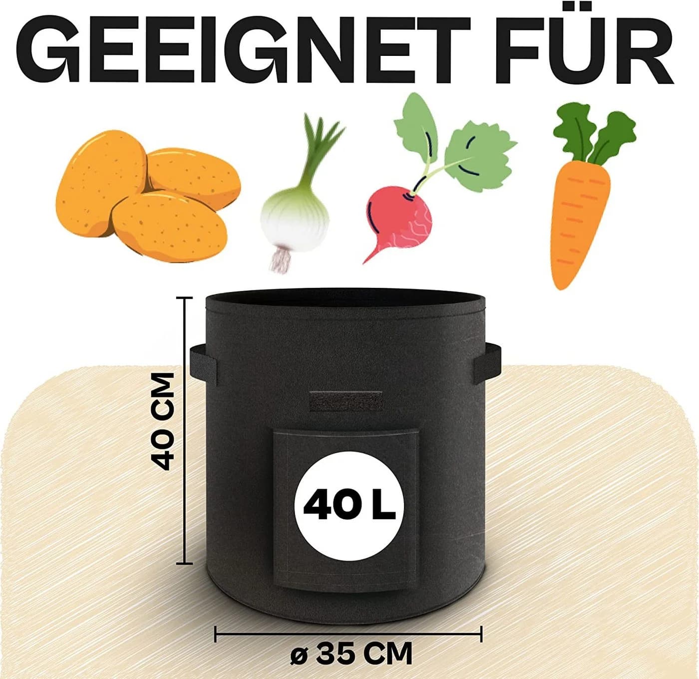 Praknu Pflanzkübel Kartoffelsack 3er Set Schwarz Vlies - Bild 3