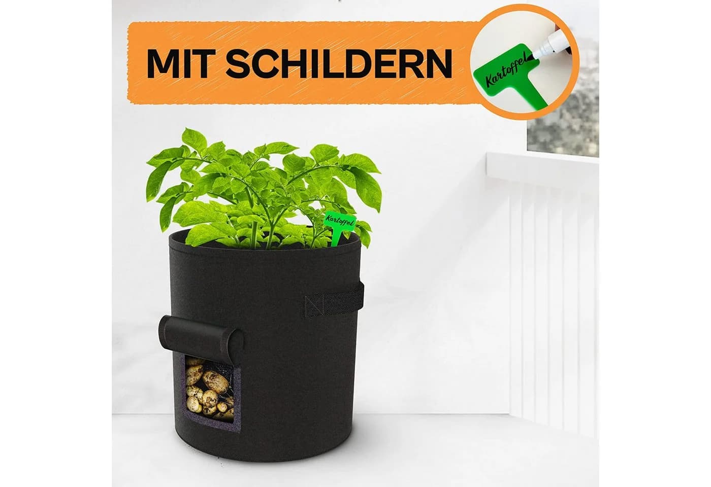 Praknu Pflanzkübel Kartoffelsack 3er Set Schwarz Vlies - Bild 4