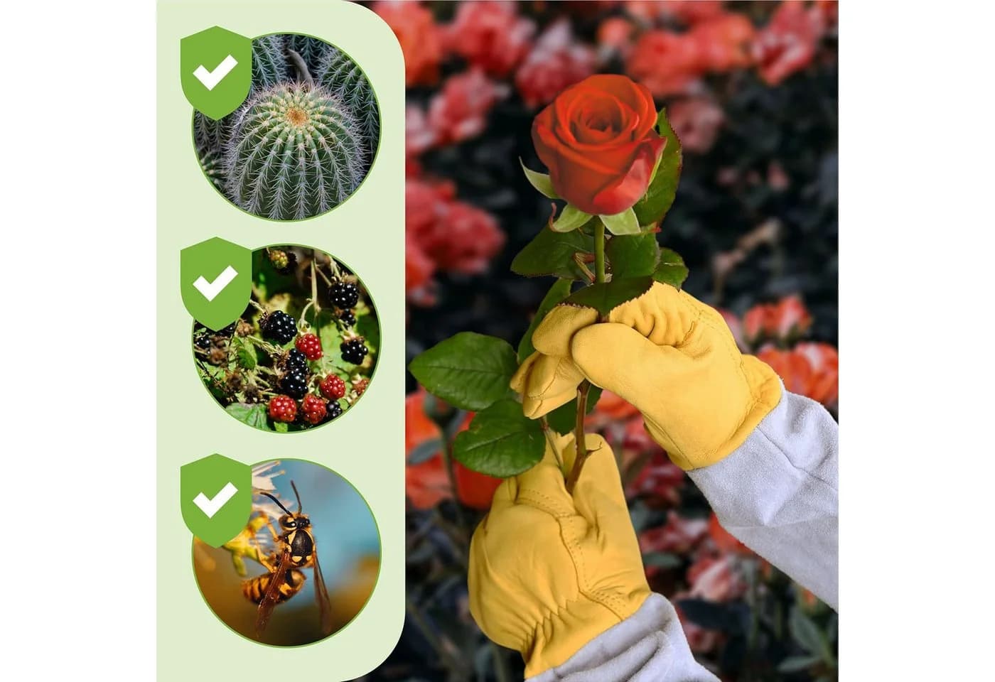 Praknu Gartenhandschuhe Leder Dornenfest L Gelb/Grau