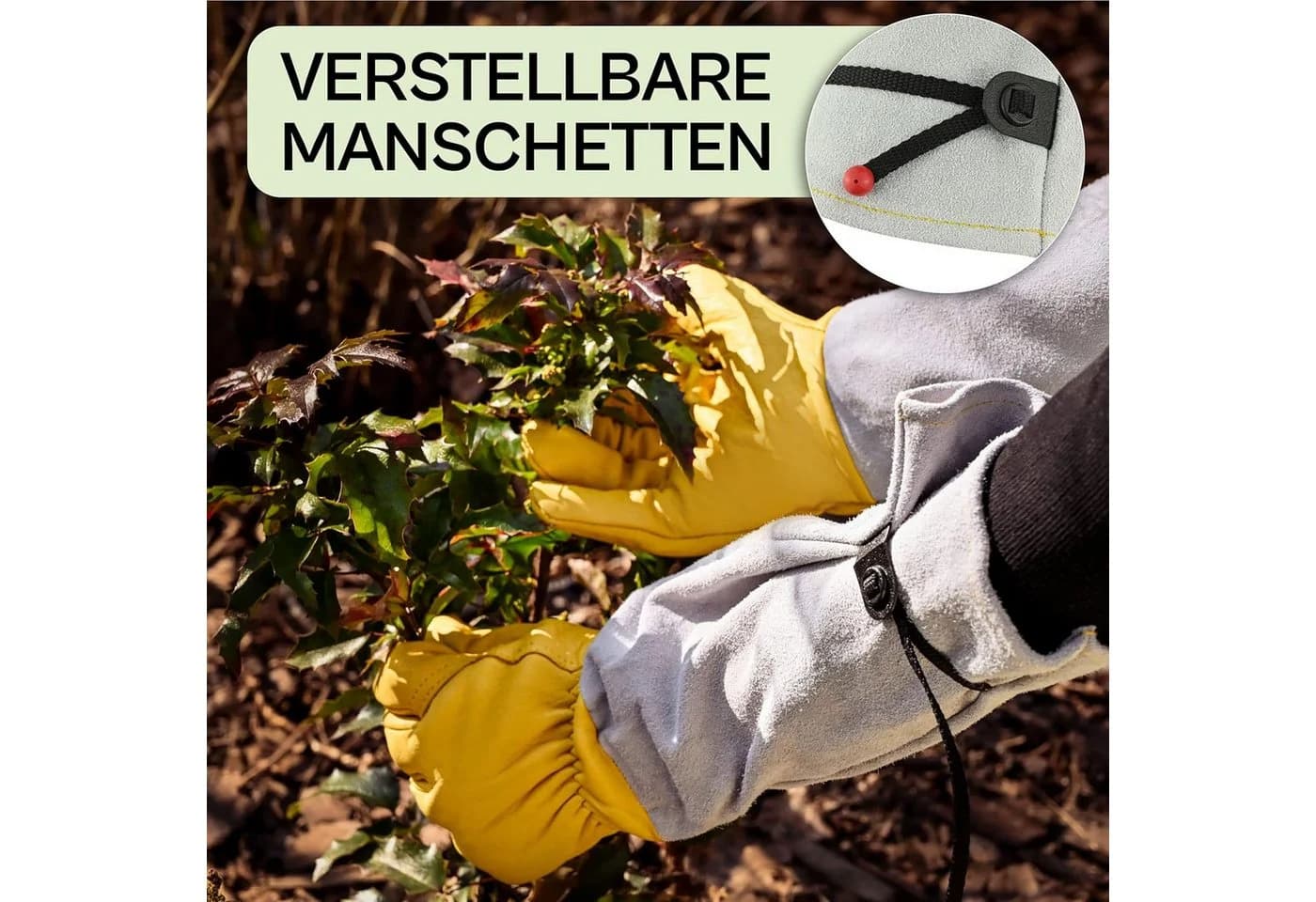 Praknu Gartenhandschuhe Leder Dornenfest L Gelb/Grau - Bild 5