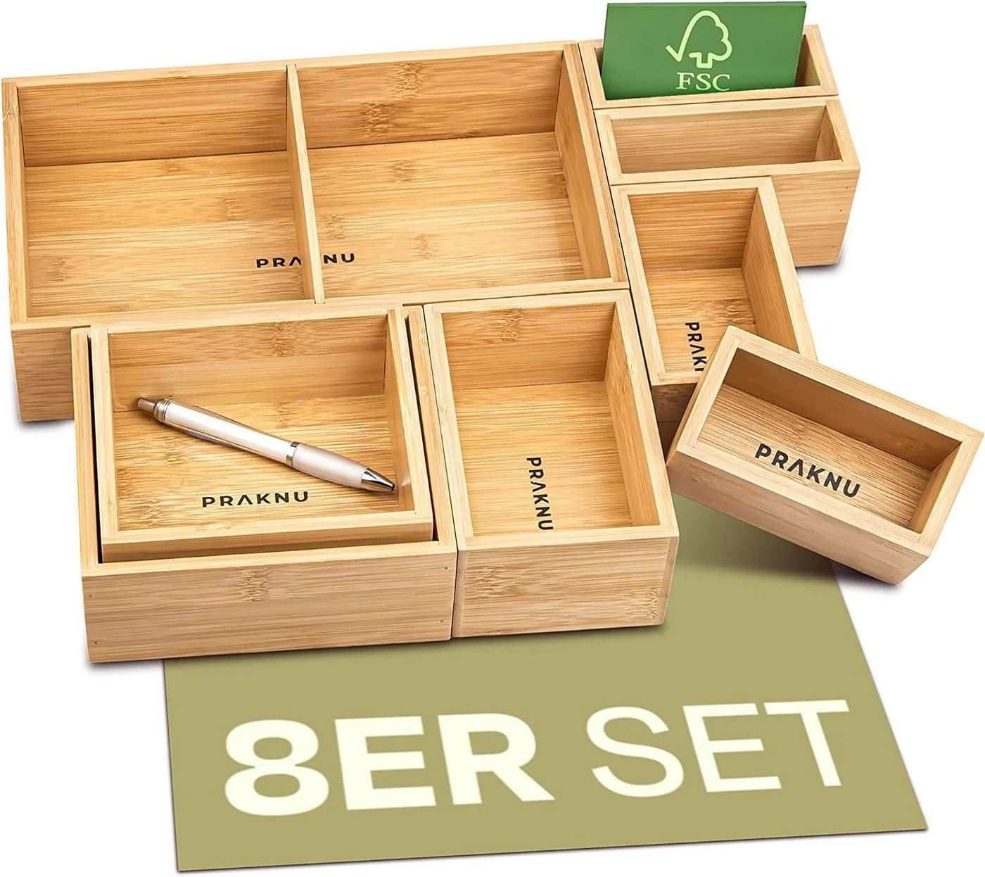 Praknu Schubladen Organizer 8er Set FSC Bambus Braun - Bild 2