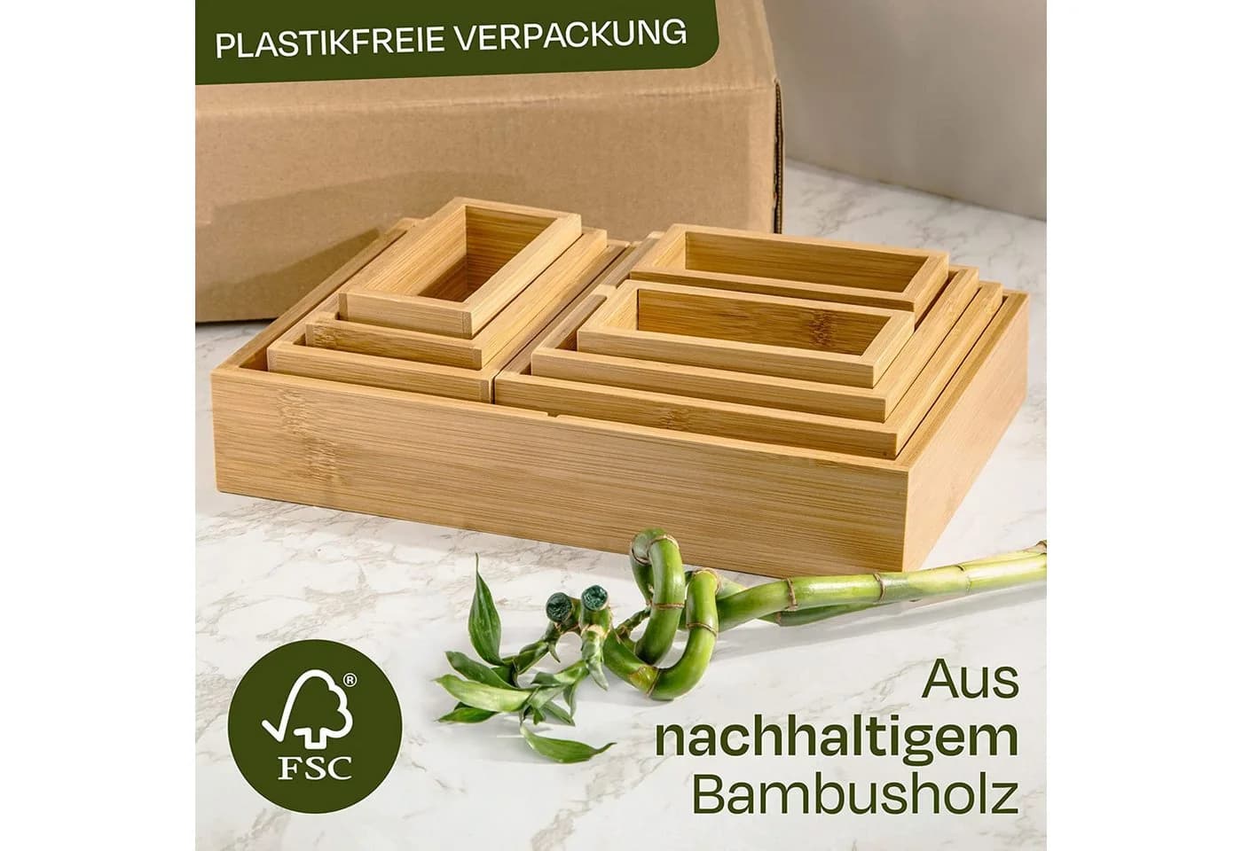 Praknu Schubladen Organizer 8er Set FSC Bambus Braun - Bild 3