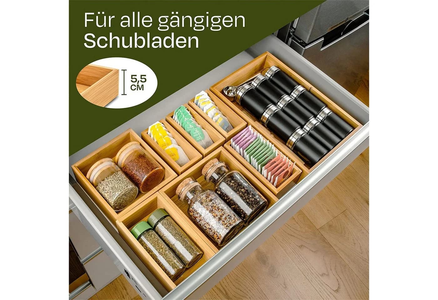 Praknu Schubladen Organizer 8er Set FSC Bambus Braun - Bild 5