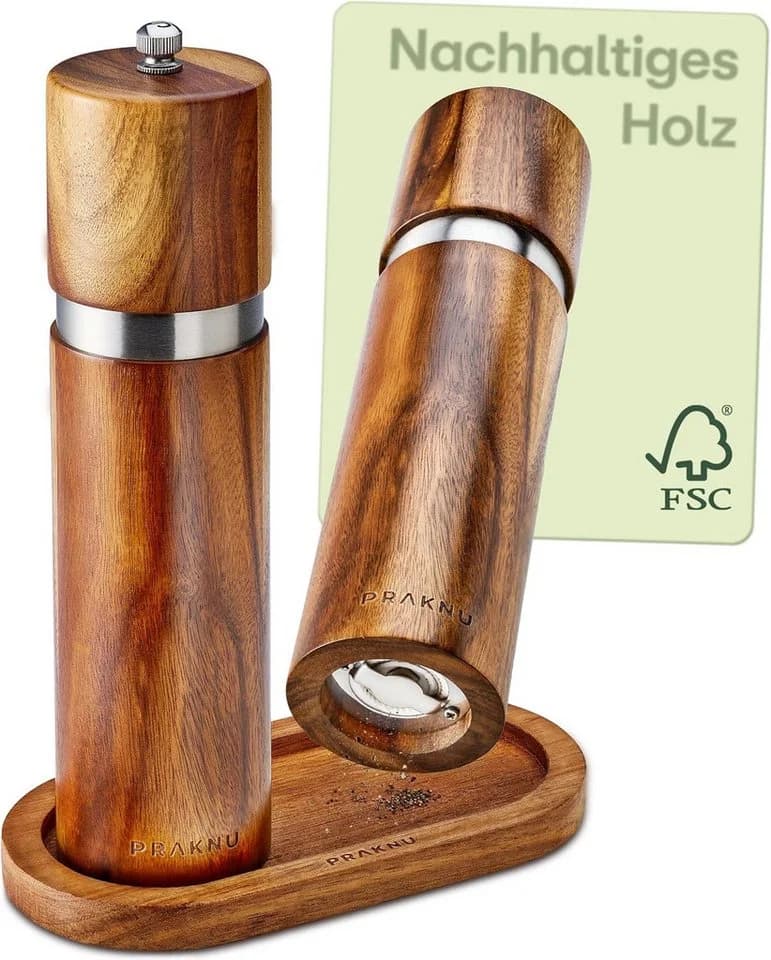 Praknu Salz- und Pfeffermühle aus massivem Akazienholz mit Keramikmahlwerk - Bild 2