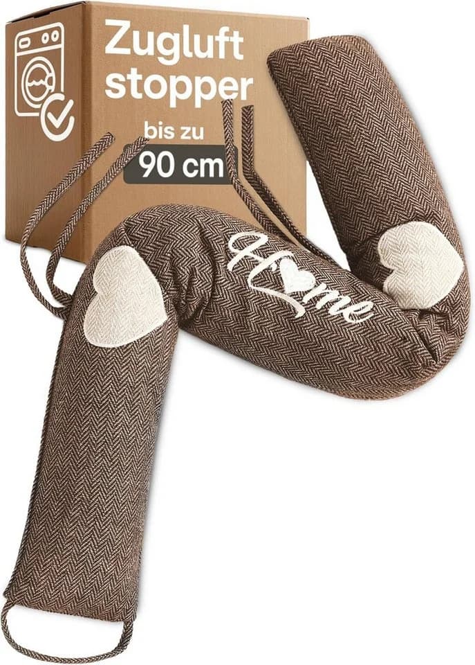Praknu Zugluftstopper 90cm Braun - Waschbarer Bezug - Energiesparend - Bild 2