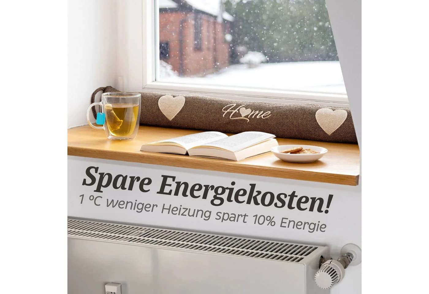 Praknu Zugluftstopper 90cm Braun - Waschbarer Bezug - Energiesparend - Bild 3