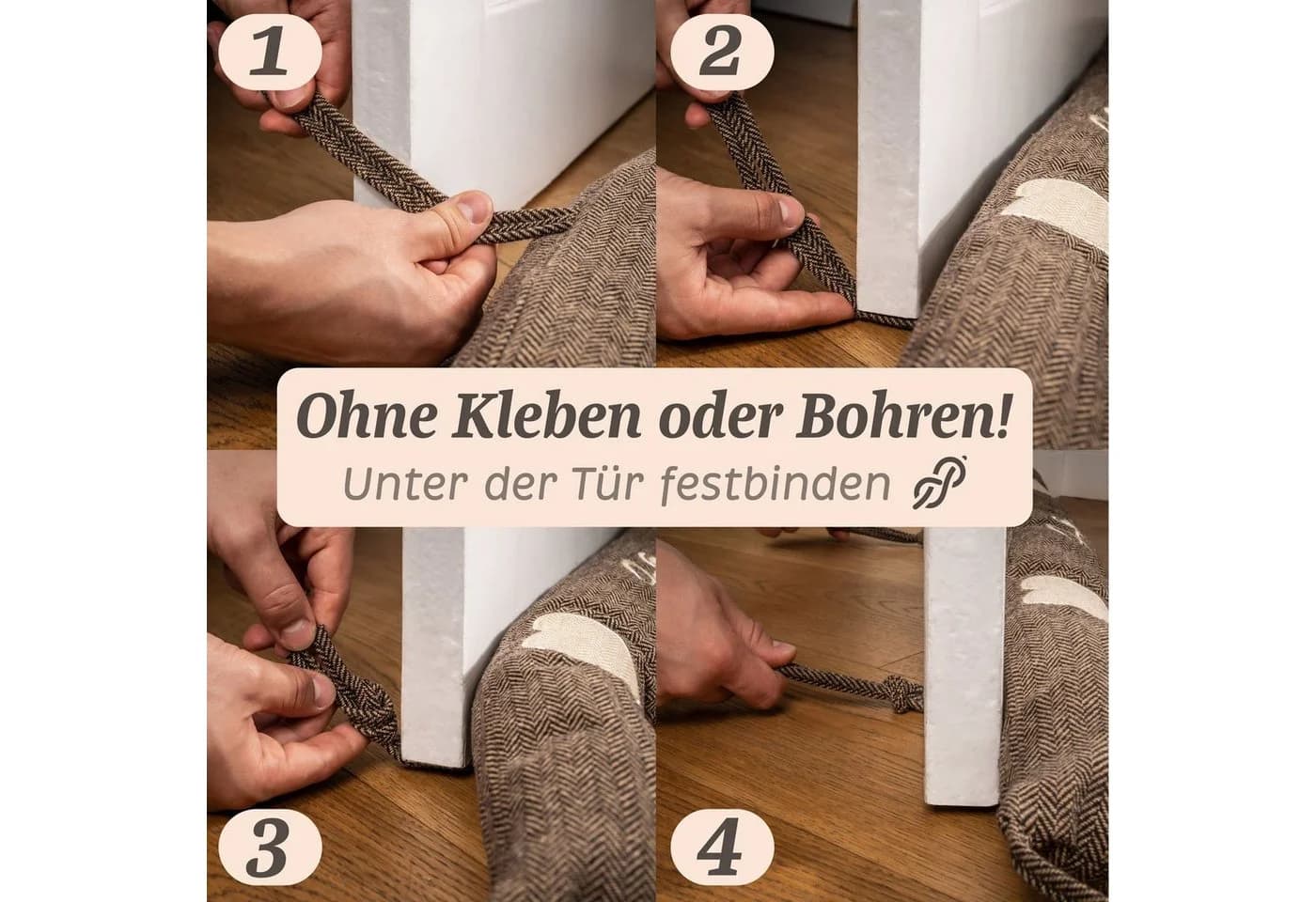 Praknu Zugluftstopper 90cm Braun - Waschbarer Bezug - Energiesparend - Bild 5