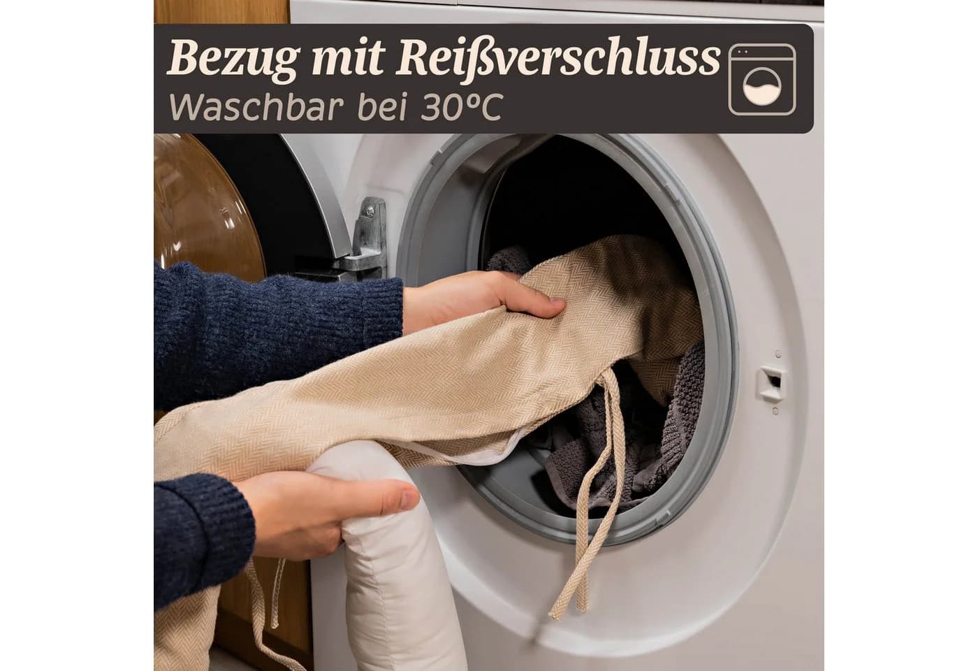 Praknu Zugluftstopper Beige 120cm Waschbar Energiesparend - Bild 5