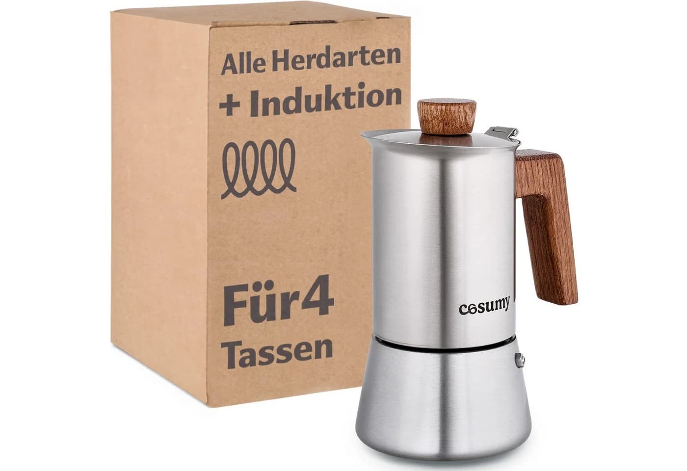 Cosumy Espressokocher Induktionsgeeignet FSC Eichenholz Silber - Bild 2