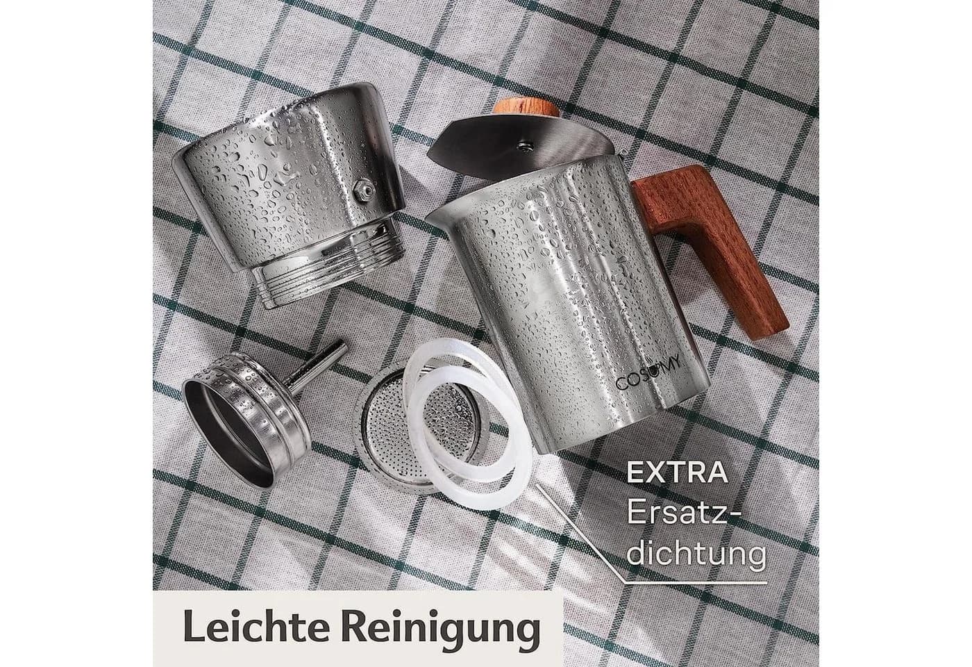 Cosumy Espressokocher Induktionsgeeignet FSC Eichenholz Silber - Bild 5