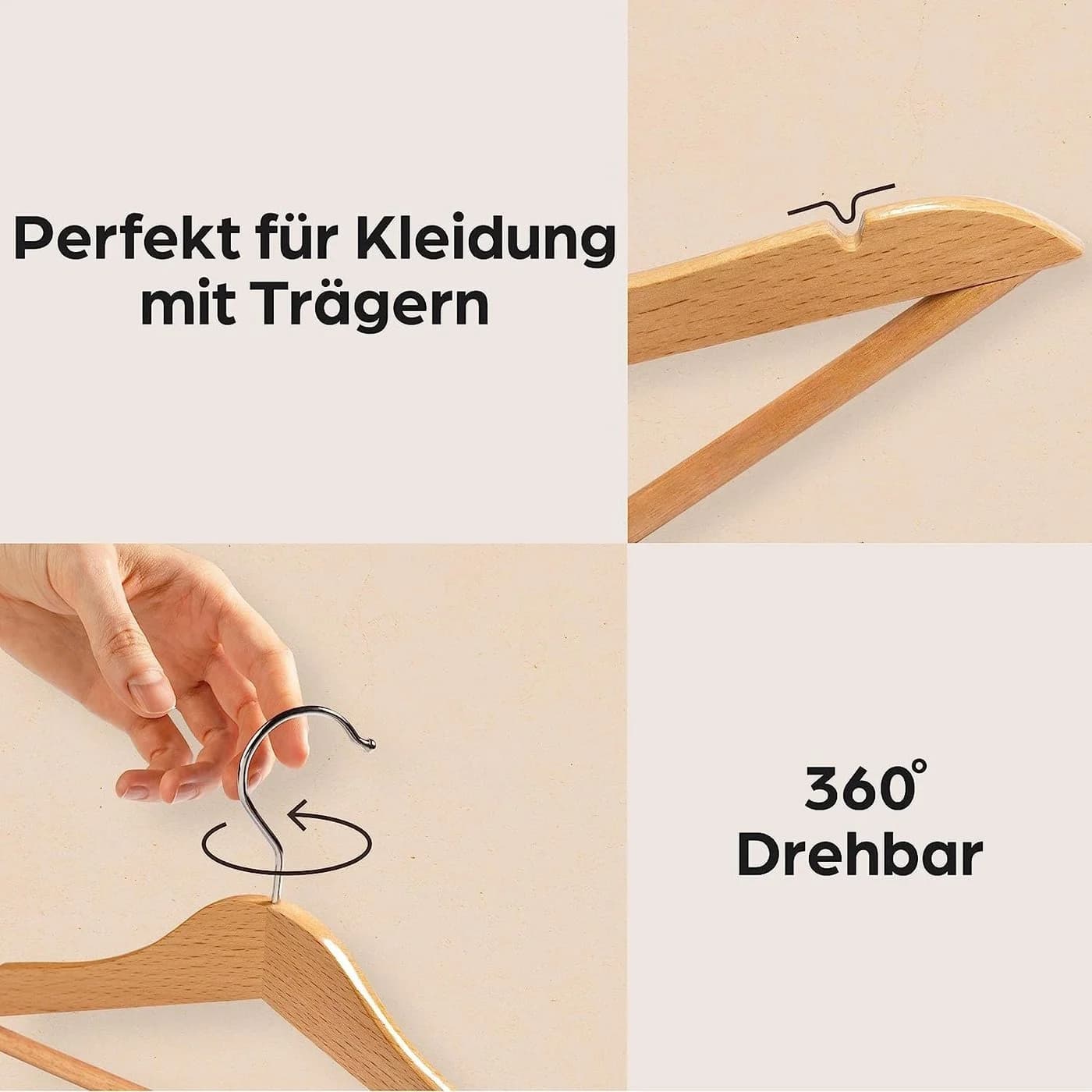 Praknu Kinderkleiderbügel Holz 360° Drehbar 10er Set - Bild 5