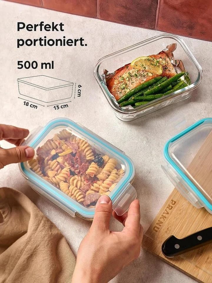 Praknu Frischhaltedose Glasbehälter 4er Set 500ml Spezialglas - Bild 4