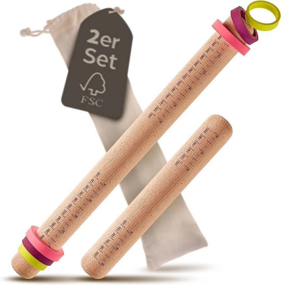 Praknu Nudelholz 2er Set mit Abstandshalter Buchenholz FSC - Bild 2