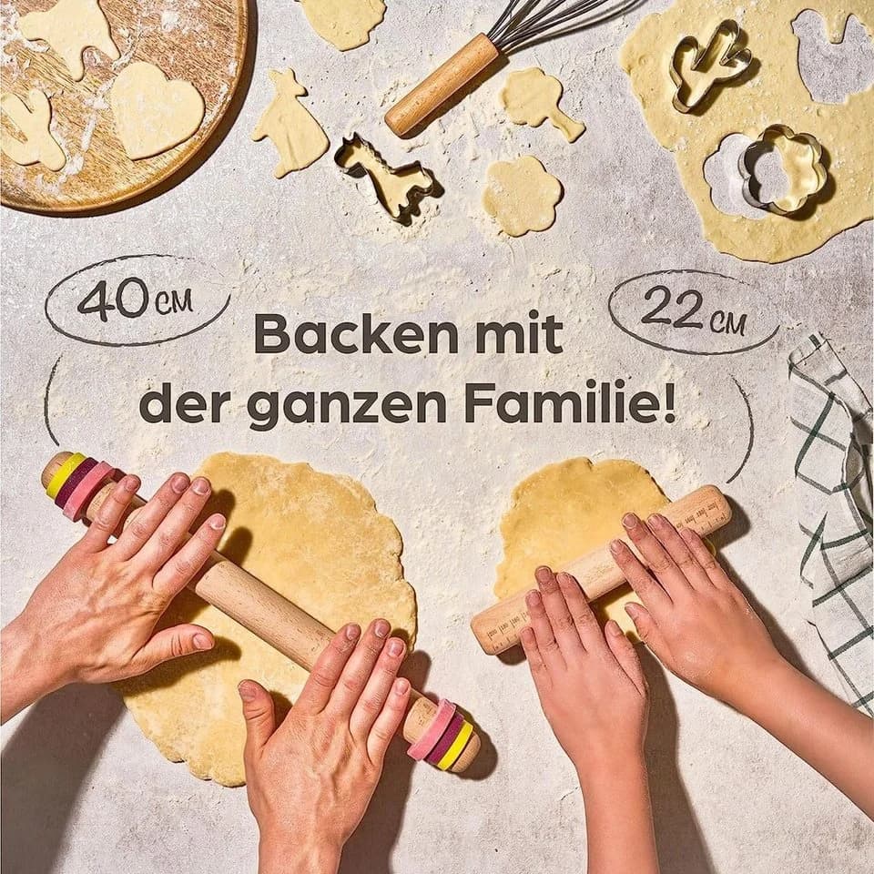 Praknu Nudelholz 2er Set mit Abstandshalter Buchenholz FSC - Bild 4