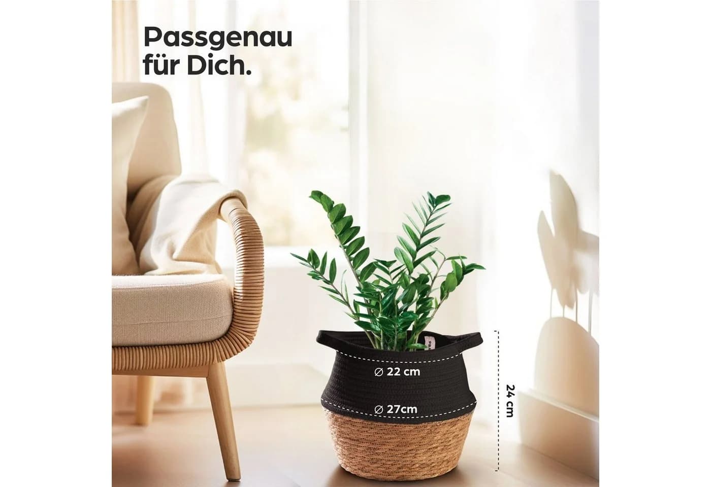 Praknu Aufbewahrungskorb Blumentopf Seegras Baumwolle Mittelgroß Braun